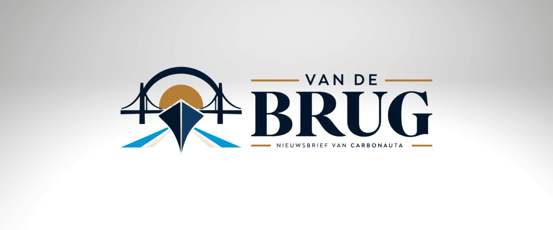 Logo van Van de Brug, de nieuwsbrief van Carbonauta, met een gestileerde brug en scheepsboeg in donkerblauw en goud.